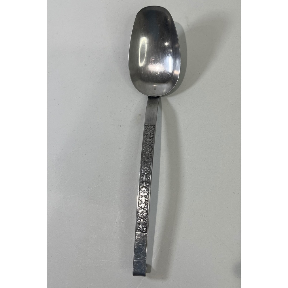 Vintage Interpur Serving Spoon Floral Relief Stainless Steel Japan MCM